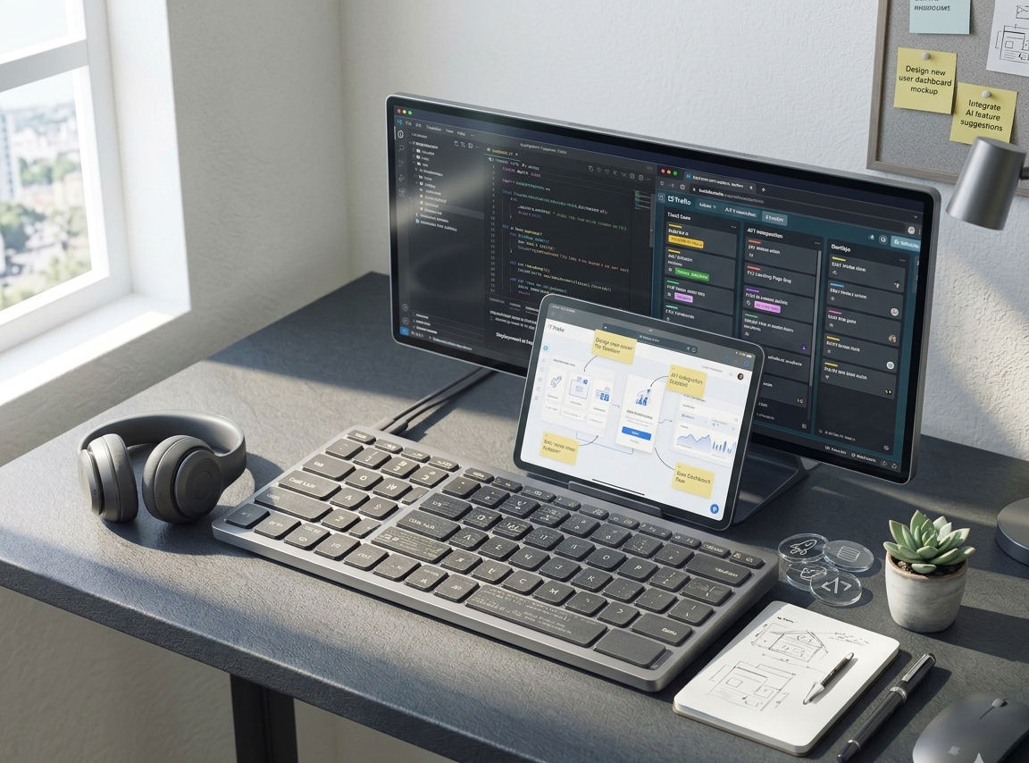 Setup tech — moniteurs et ordinateur